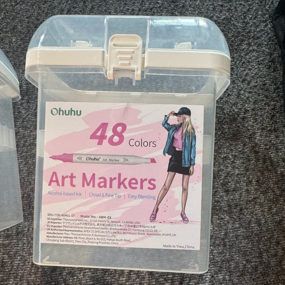 Ohuhu alcohol marker plastic locking storage case holds 48 thin markers w/handle
